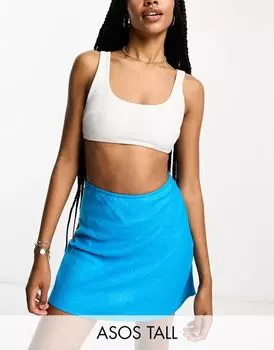 Бирюзовая льняная мини-юбка-комбинация ASOS DESIGN Tall