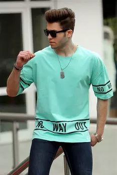 Бирюзовая мужская футболка с принтом 4483 MADMEXT