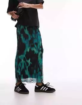 Бирюзовая плиссированная юбка Topshop с жатым рисунком животных