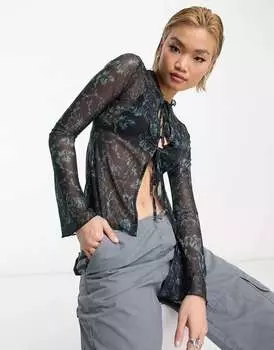 Бирюзовая рубашка из сетчатой ткани с ботаническим принтом Motel