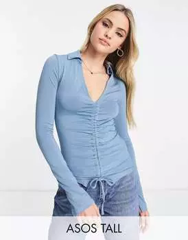 Бирюзовая рубашка с длинными рукавами и сборками спереди ASOS DESIGN Tall