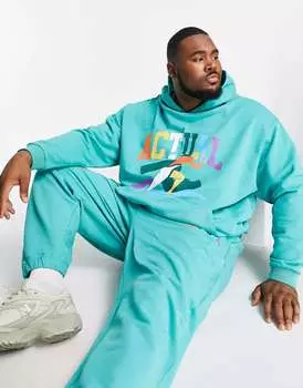Бирюзовая толстовка оверсайз с разноцветным рисунком ASOS Actual