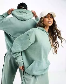 Бирюзовая толстовка свободного кроя ASOS с потертыми швами и вышивкой