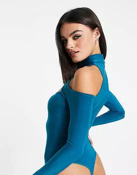 Бирюзовое боди с открытыми плечами и вырезами ASOS DESIGN