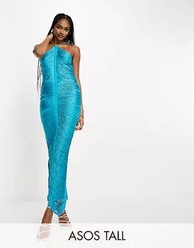 Бирюзовое платье макси с драпировкой и бахромой ASOS DESIGN Tall