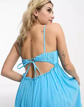 Бирюзовое платье макси со сборками и грудью ASOS DESIGN