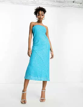 Бирюзовое платье миди-бандо с украшением и пайетками ASOS DESIGN