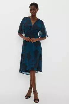 Бирюзовое платье миди хай-лоу с закрученной передней частью и цветочным принтом Wallis, зеленый