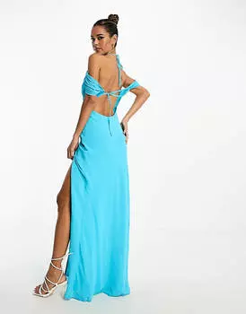 Бирюзовое платье миди с открытой спиной и бретелями ASOS DESIGN