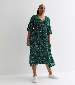 Бирюзовое платье миди с животным принтом Vanilla Curves Blue Vanilla, бирюзовый