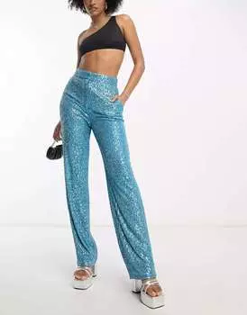 Бирюзовые прямые брюки с пайетками ASOS Tall