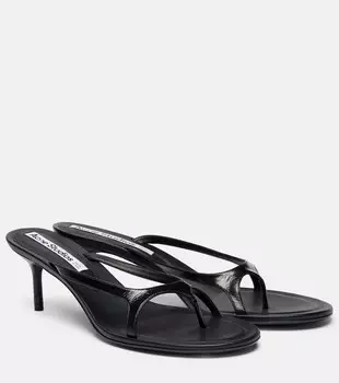 Бирюзовые сандалии-шлепанцы Beverly из лаковой кожи Acne Studios, черный