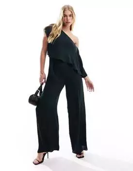 Бирюзовый атласный комбинезон с заниженными плечами ASOS