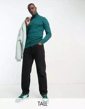 Бирюзовый хлопковый джемпер с высоким воротником Threadbare Tall