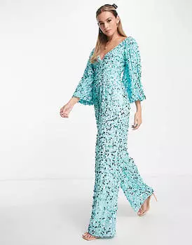 Бирюзовый комбинезон с широкими штанинами и большими рукавами ASOS DESIGN