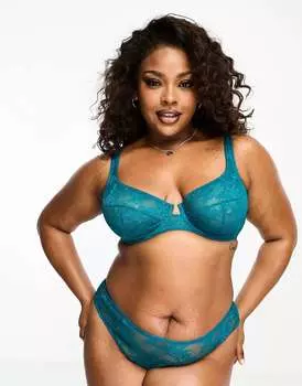 Бирюзовый кружевной бюстгальтер на косточках ASOS Curve Cate