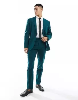 Бирюзовый льняной пиджак узкого кроя ASOS