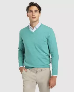 Бирюзовый свитер Alan Paine из 100% кашемировой шерсти с V-образным вырезом Alan Paine, бирюзовый