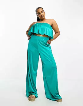 Бирюзовый топ-бандо из атласного твила ASOS DESIGN Curve