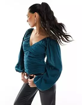 Бирюзовый топ с длинными рукавами и присборенной передней частью Abercrombie & Fitch