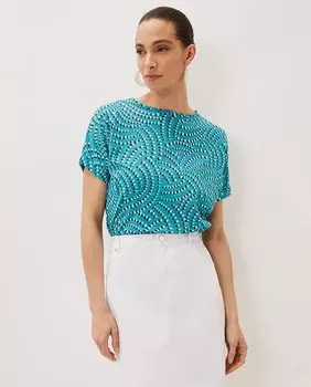 Бирюзовый топ с короткими рукавами и абстрактным принтом Phase Eight, бирюзовый