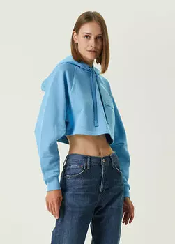 Бирюзовый укороченный свитшот с капюшоном и логотипом Loewe