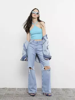 Бирюзовый воротник с лямкой на шее, однотонная укороченная хлопковая Женская майка Xside