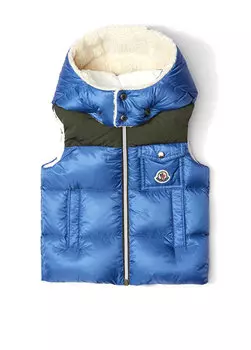 Бирюзовый жилет для мальчика с капюшоном Moncler