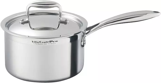 Bitakraft 0111 Pro Кастрюля с одной ручкой 0,9 галлона (2,8 л) 7,1 дюйма (18 см) Vita Craft, Silver