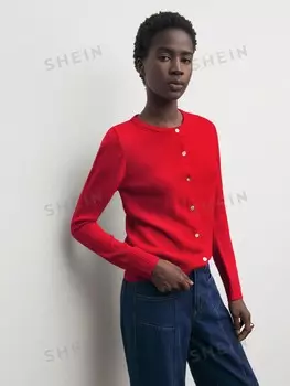 BIZwear Элегантный женский однотонный вязаный кардиган, винтажный красный Shein, красный