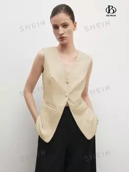 BIZwear Пиджак без рукавов с капюшоном для официальной одежды. весна и лето Shein, абрикосовый