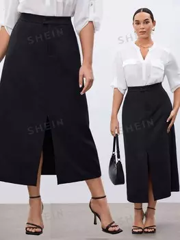 BIZwear Винтажная повседневная юбка больших размеров с разрезом Shein, черный