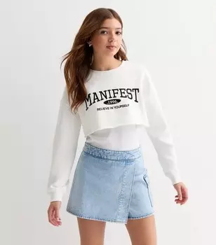 Бледно-голубая джинсовая юбка с запахом спереди для девочек New Look, синий