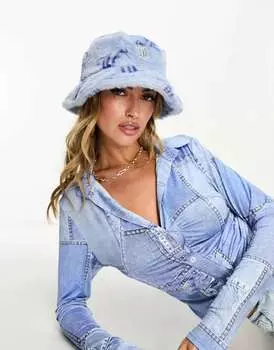 Бледно-голубая монохромная панама из искусственного меха Juicy Couture