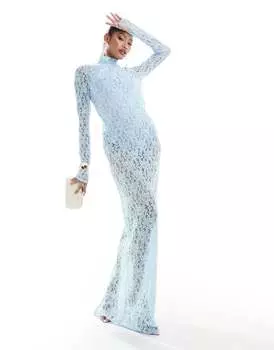 Бледно-голубое платье макси с боди и кружевной накладкой ASOS