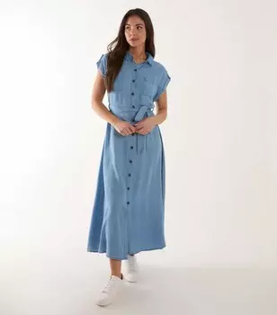 Бледно-голубое платье-рубашка миди с поясом Blue Vanilla, бледно-голубой