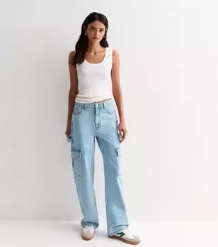 Бледно-голубые джинсы-карго с высокой талией New Look, бледно-голубой