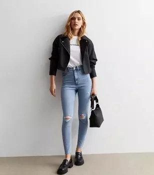 Бледно-голубые джинсы суперскинни Hallie с рваными краями New Look, бледно-голубой