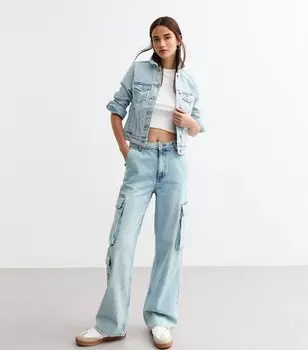 Бледно-голубые широкие джинсы-карго New Look, бледно-голубой