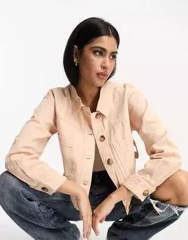 Бледно-розовая укороченная куртка-рубашка на пуговицах River Island