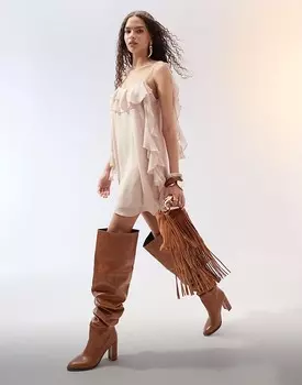 Бледно-розовое шифоновое платье мини с открытой спиной и оборками ASOS DESIGN
