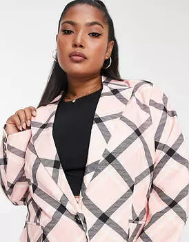 Бледно-розовый блейзер в клетку с принтом The Frolic Plus