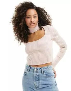 Бледно-розовый джемпер с воротником-чокером Bershka