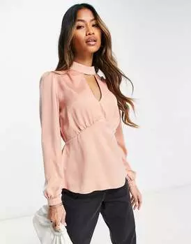 Бледно-розовый топ с высоким воротником и пуговицами River Island