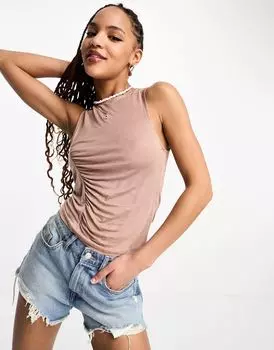 Бледно-розовый топ со сборками спереди Pull&Bear