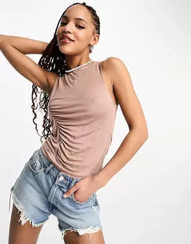 Бледно-розовый топ со сборками спереди Pull&Bear