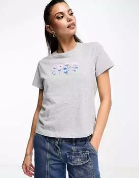 Бледно-серая футболка с графическим цветочным логотипом Levi's