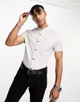 Бледно-серая рубашка скинни grandad ASOS DESIGN