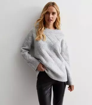 Бледно-серый джемпер с круглым вырезом диагональной вязки New Look, бледно-серый