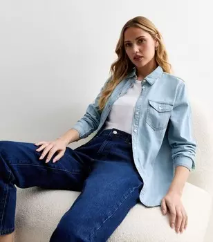 Бледно-синяя легкая джинсовая рубашка с длинным рукавом New Look, бледно-голубой